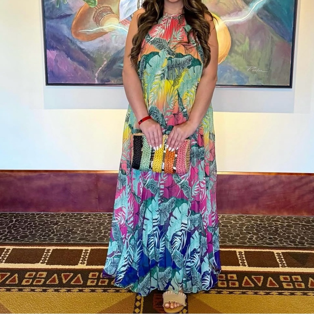 Tropical Print Maxi Dress large halter style
